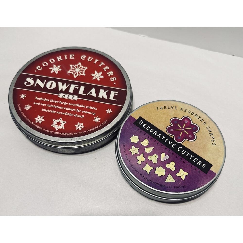 Williams Sonoma Snowflake & Mini Shapes Cookie Cutters Sets In Tins Lot of 2